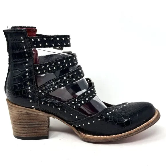 Freebird Felicity Strappy Studded Buckle Bootie Womens 8 Black Leather Red Sole - Picture 9 of 16